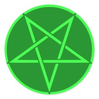 Neon style  green Pentacle pentagram Classic Round Sticker