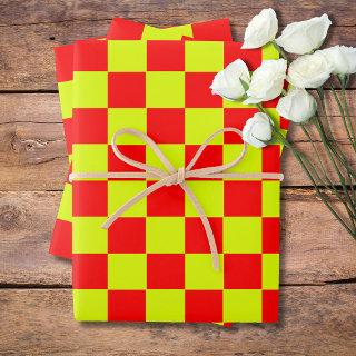Neon Yellow and Red Checkered Checkerboard Vintage  Sheets