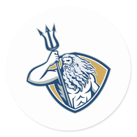 Neptune Poseidon Trident Shield Retro Classic Round Sticker