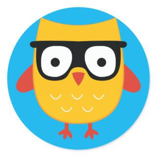 Nerdy owl classic round sticker
