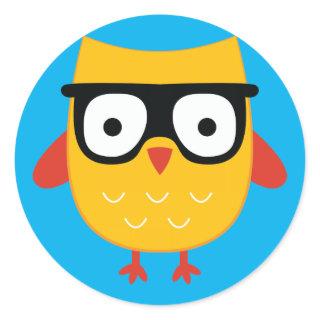 Nerdy owl classic round sticker