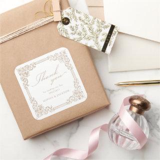 Neutral Vintage Frame Elegant Script Thank You Square Sticker