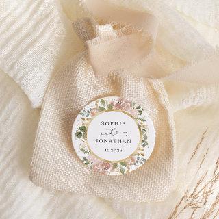 Neutral Watercolor Floral and Gold | Wedding Classic Round Sticker