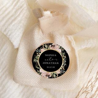 Neutral Watercolor Floral Gold and Black | Wedding Classic Round Sticker