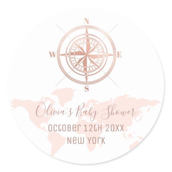Neutral World Map Travel Adventure Baby Shower  Classic Round Sticker