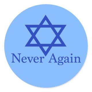 Never Again Jewish Holocaust Remembrance Blue Classic Round Sticker