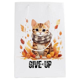 Never give up with Cute Bengal Cat in Fall Medium Gift Bag