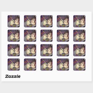 NEVER TOO OLD FOR ROMANCE, WITCH & WARLOCK IN LOVE SQUARE STICKER