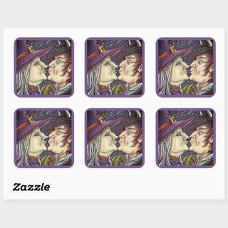 NEVER TOO OLD FOR ROMANCE, WITCH & WARLOCK IN LOVE SQUARE STICKER