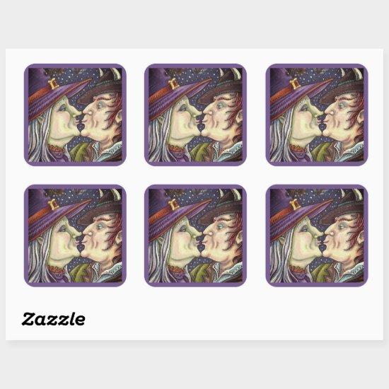 NEVER TOO OLD FOR ROMANCE, WITCH & WARLOCK IN LOVE SQUARE STICKER