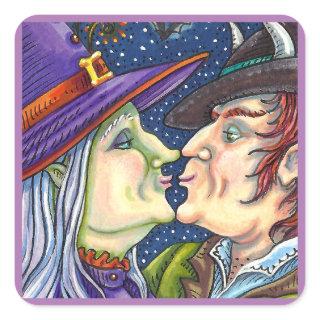 NEVER TOO OLD FOR ROMANCE, WITCH & WARLOCK IN LOVE SQUARE STICKER