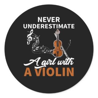 Never Underestimate A Girl With A Violin Classic Round Sticker