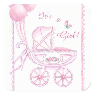 New Baby Girl  Stickers Pink Buggy & Balloons