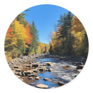 New England Colorful Landscape, Autumn, Classic Round Sticker