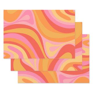 New Groove Retro Abstract Pattern Pink and Orange  Sheets