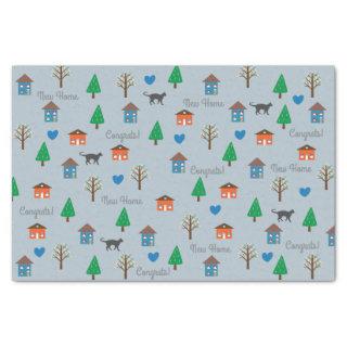 New Home Congrats Pattern with Houses and Trees Tissue Paper