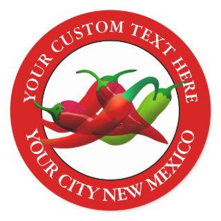 New Mexico Chili Peppers Custom Text  Classic Round Sticker