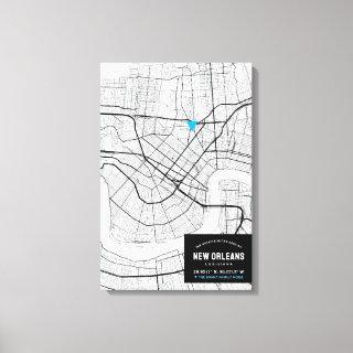 New Orleans, LA City Map + Mark Your Location Canvas Print