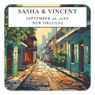 New Orleans Louisiana Wedding Retro Square Sticker