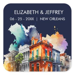 New Orleans Nola Louisiana - Watercolor  Wedding Square Sticker