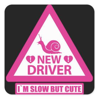 New Student Driver Warning Sign Pink Square Sticker