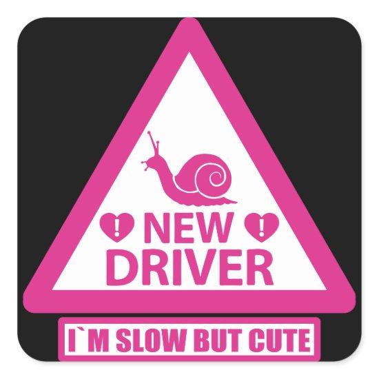 New Student Driver Warning Sign Pink Square Sticker