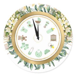 New Year Clock Baby Shower Classic Round Sticker