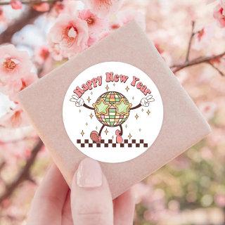 New Year Disco Ball Happy New Year Retro Classic Round Sticker