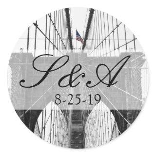 New York City Brooklyn Bridge Wedding Classic Round Sticker