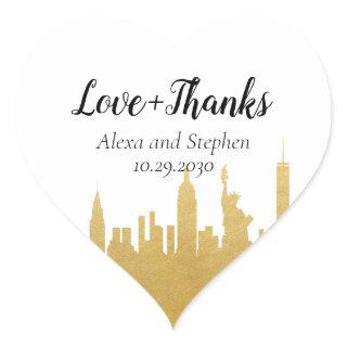 New York City NYC Skyline Gold Love and Thanks Heart Sticker
