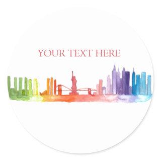 NEW YORK CITY skyline Colorful rainbow modern Classic Round Sticker