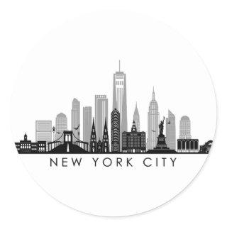 NEW YORK Manhatten USA City Skyline Silhouette Classic Round Sticker