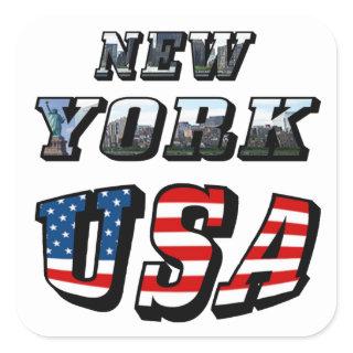 New York Picture and USA Text Square Sticker