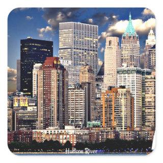 New York Skyline, Hudson River, Square Sticker