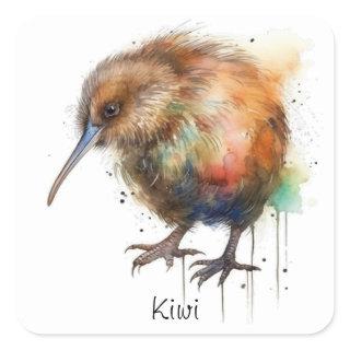 New Zealand Kiwi watercolor customizable Square Sticker