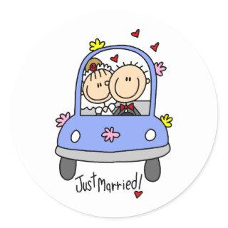 Newleywed Just Married Stick Figures Classic Round Sticker