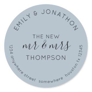 Newlyweds Return Name Address Dusty Blue Classic Round Sticker