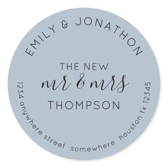 Newlyweds Return Name Address Dusty Blue Classic Round Sticker