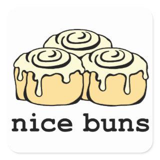 Nice Buns Cartoon Cinnamon Roll Square Sticker