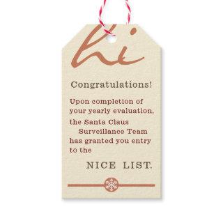 Nice List Certificate Christmas Snowflake Gift Tag