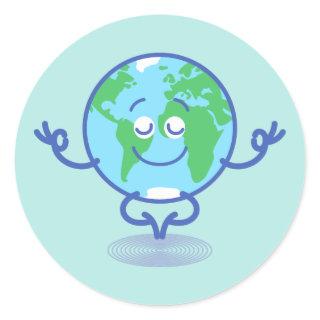 Nice planet Earth meditating in a peaceful way Classic Round Sticker
