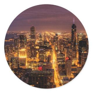 Night cityscape of Chicago Classic Round Sticker