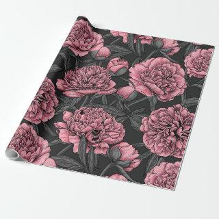 Night peony garden in pink and gray