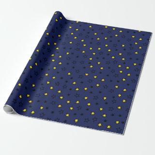 Night Sky Cute Yellow Stars on Navy Blue Pattern