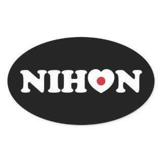 Nihon Love Heart Flag Oval Sticker