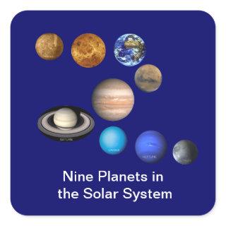 Nine Planets in the Solar System Square Sticker