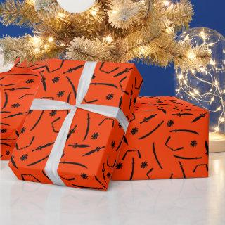 Ninja Sword and Throwing Star Pattern Black Orange