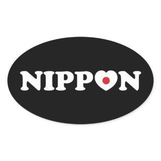 Nippon Love Heart Flag Oval Sticker