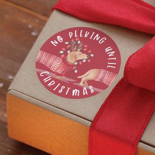 No Peeking Until Christmas | Dachshund Dog Red Classic Round Sticker