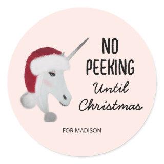 No Peeking Until Christmas Funny Unicorn Kids Classic Round Sticker